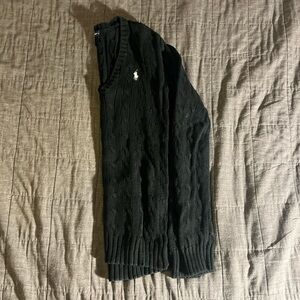 Ralph Lauren Black Cable Knit V-Neck Sweater